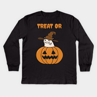 Halloween Crying Cat in Jack O Lantern Kids Long Sleeve T-Shirt